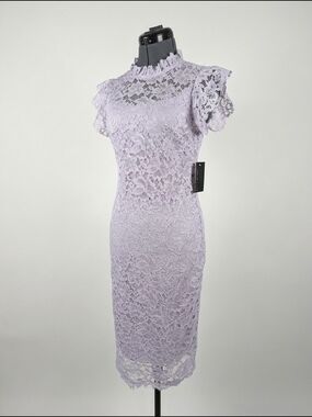 Enfocus Studio Lace Sheath Dress Size 4 NWT Lavender Mock Neck Cocktail
